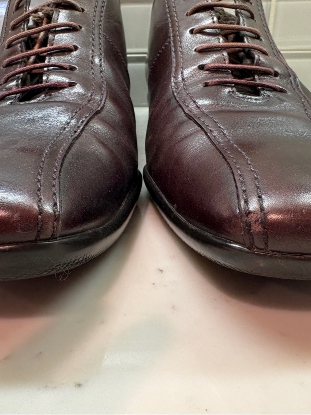 Prada Men's Brown Leather Lace-Up Oxfords - Picture 3 of 16